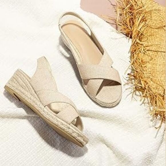 (27-4250) mysoft Women's Espadrille Wedge Sandals Sz 9.5 - Picture 1 of 9